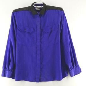 Vintage Santini Blouse Women's Size 10 100% Silk Long Sleeve Front Pockets